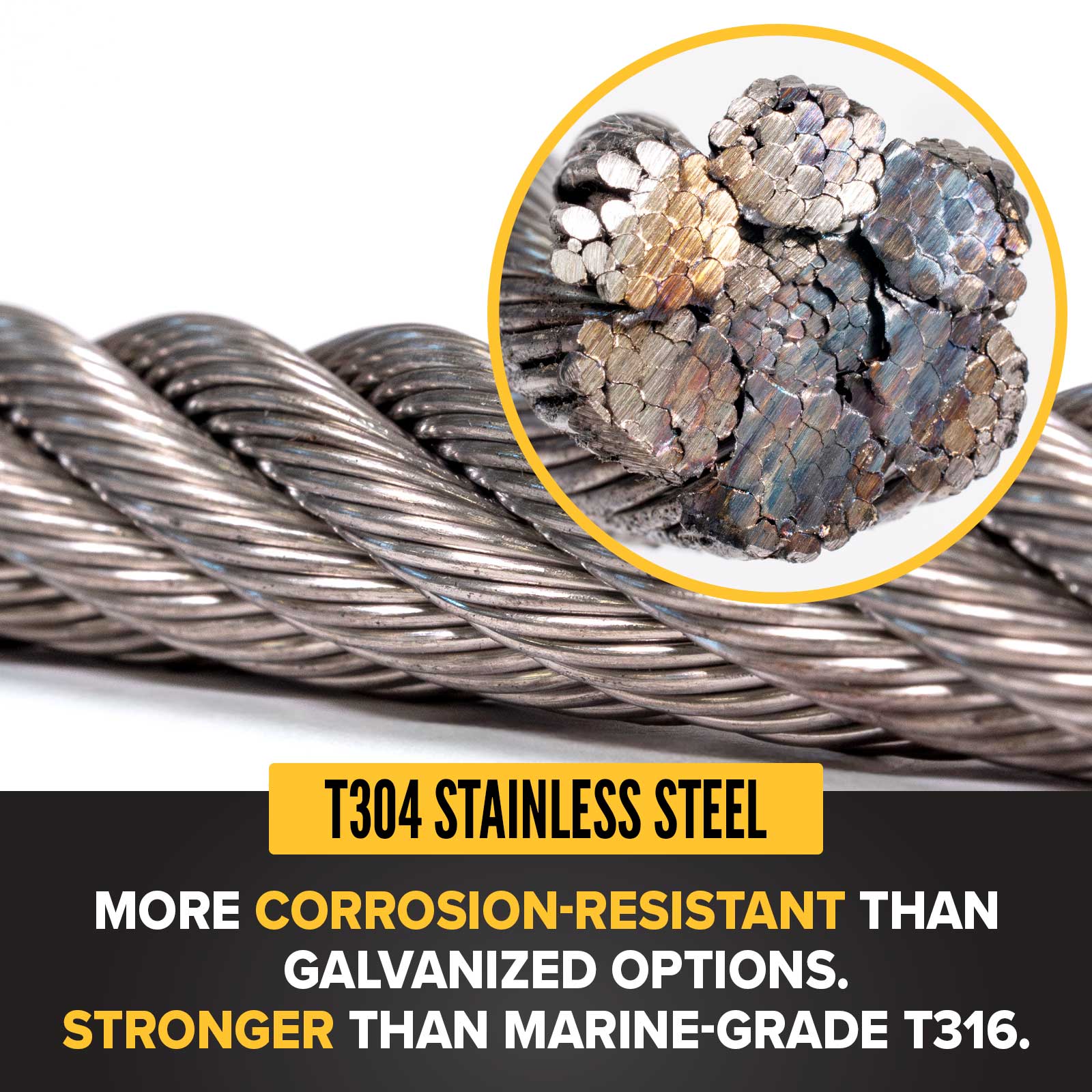 1" type 304 stainless steel wire rope is corrosion resistant