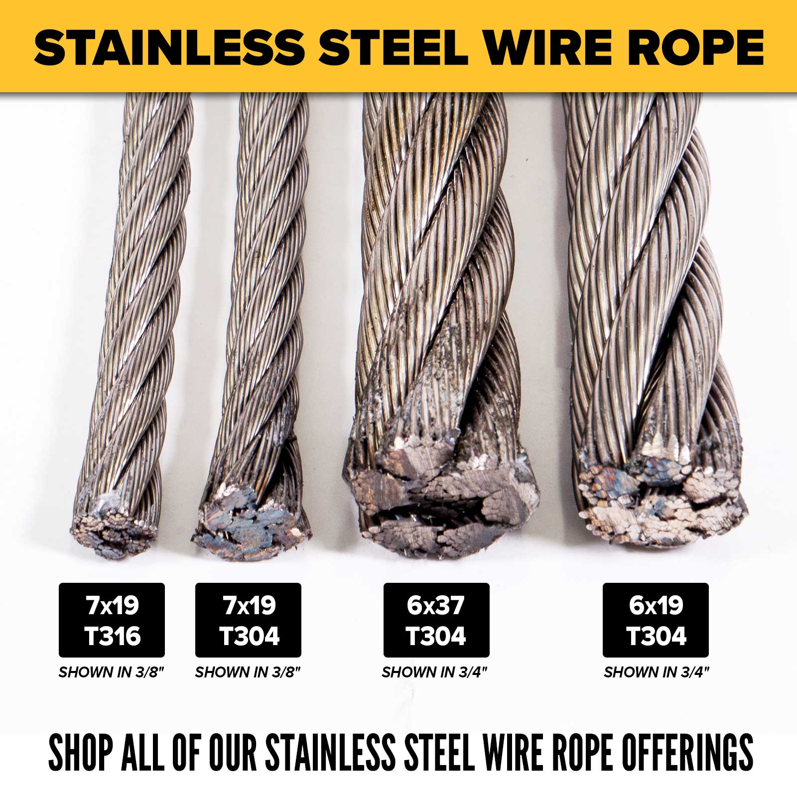 7/8" shop stainless steel wire rope