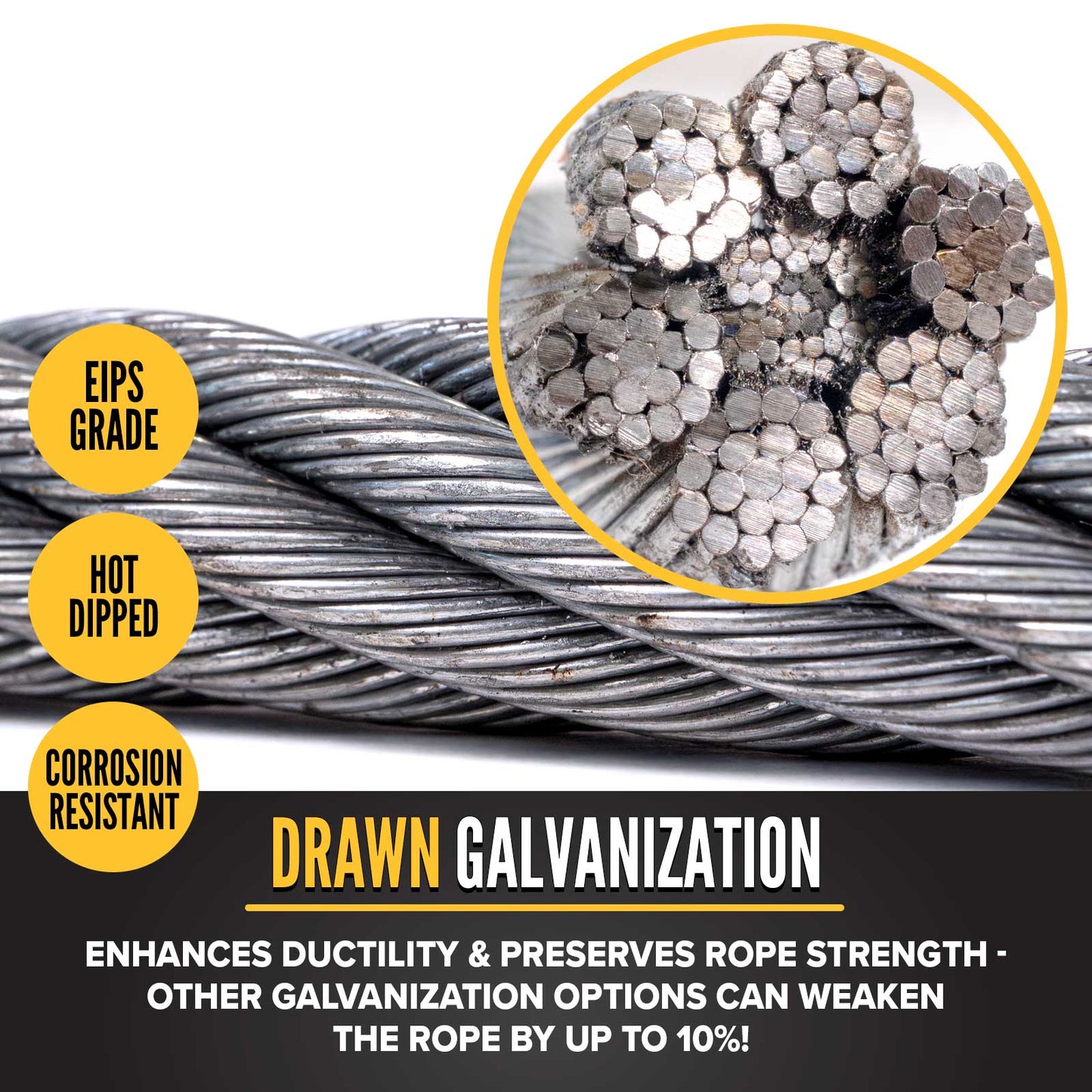 1/2" 6x37 Galvanized Wire Rope - EIPS IWRC | 2,500' Coil