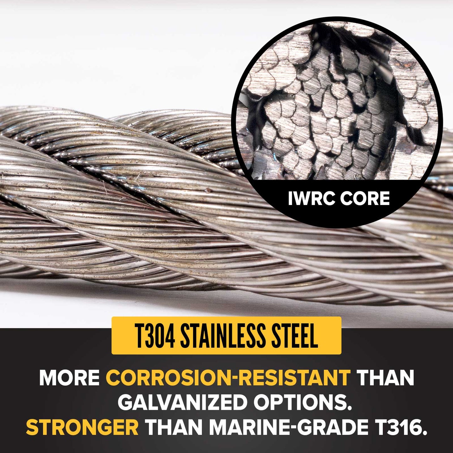 1/2" type 304 stainless steel wire rope is corrosion resistant