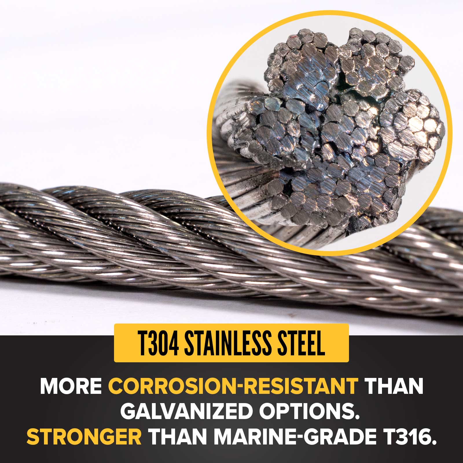 1/4" type 304 stainless steel wire rope is corrosion resistant