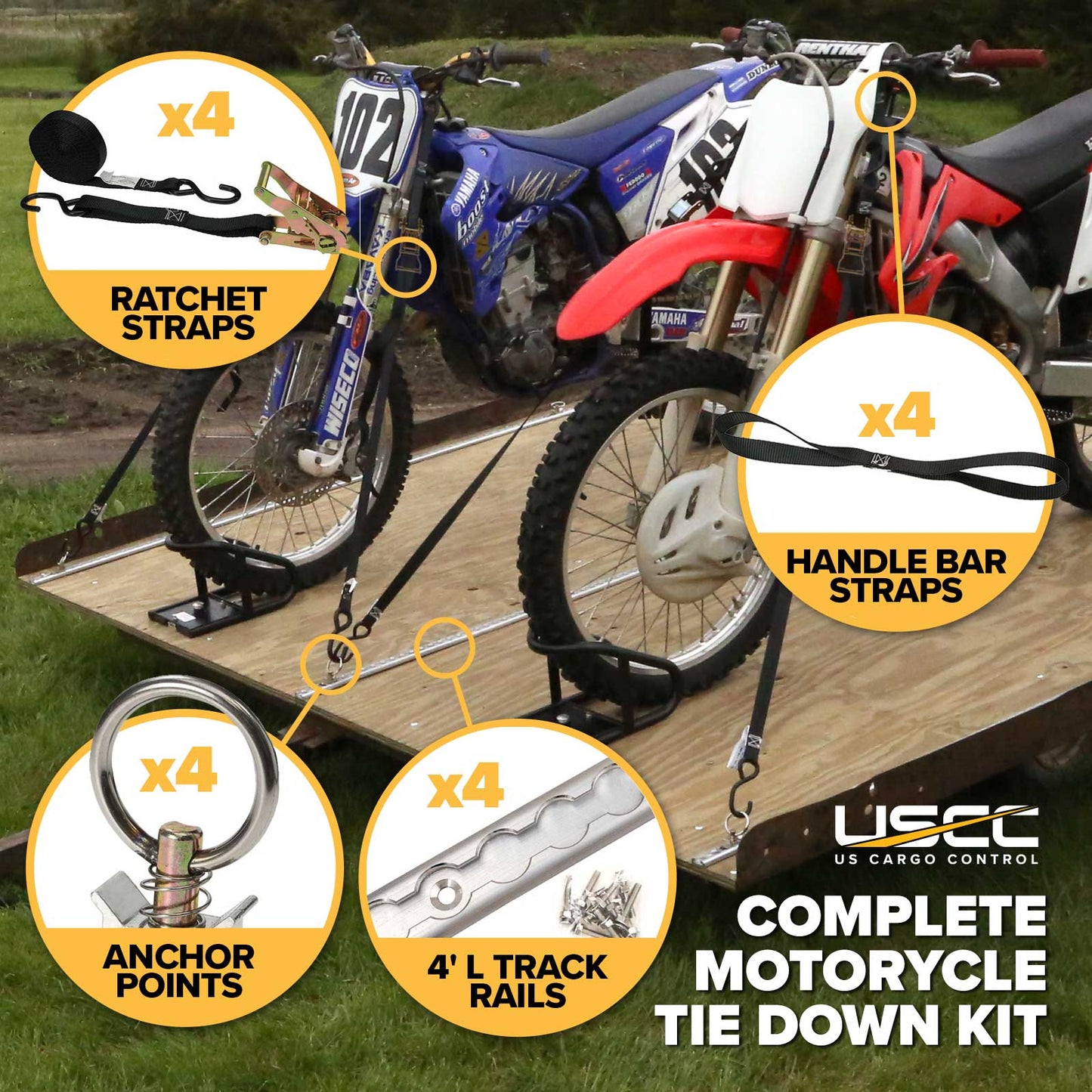 8' Double Motorcycle L-Track Tie Down System Kit | Aluminum L-Track