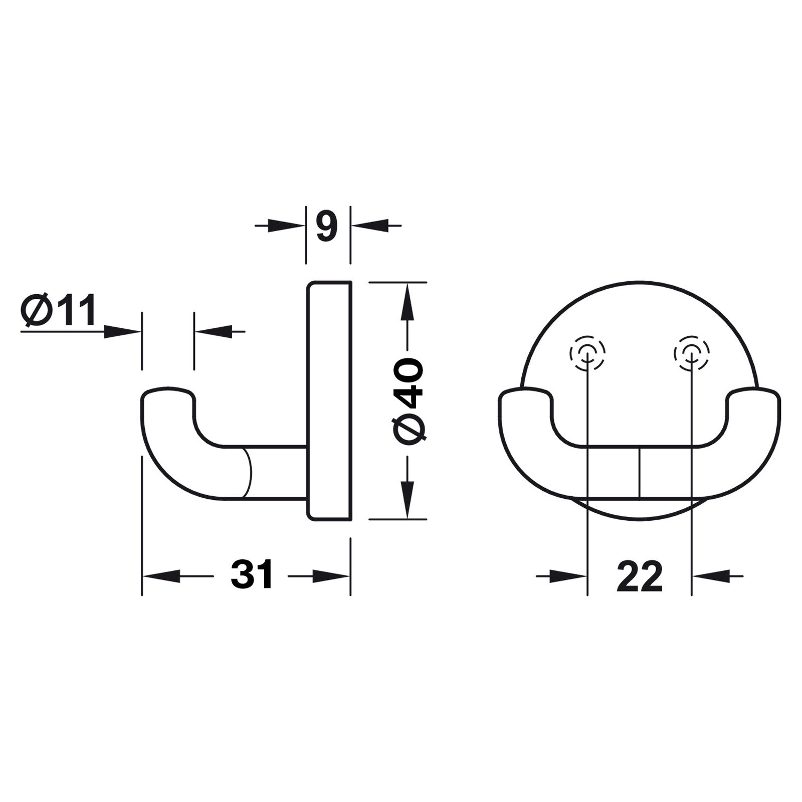 Hafele HEWI Polyamide Double Hook - Illustration