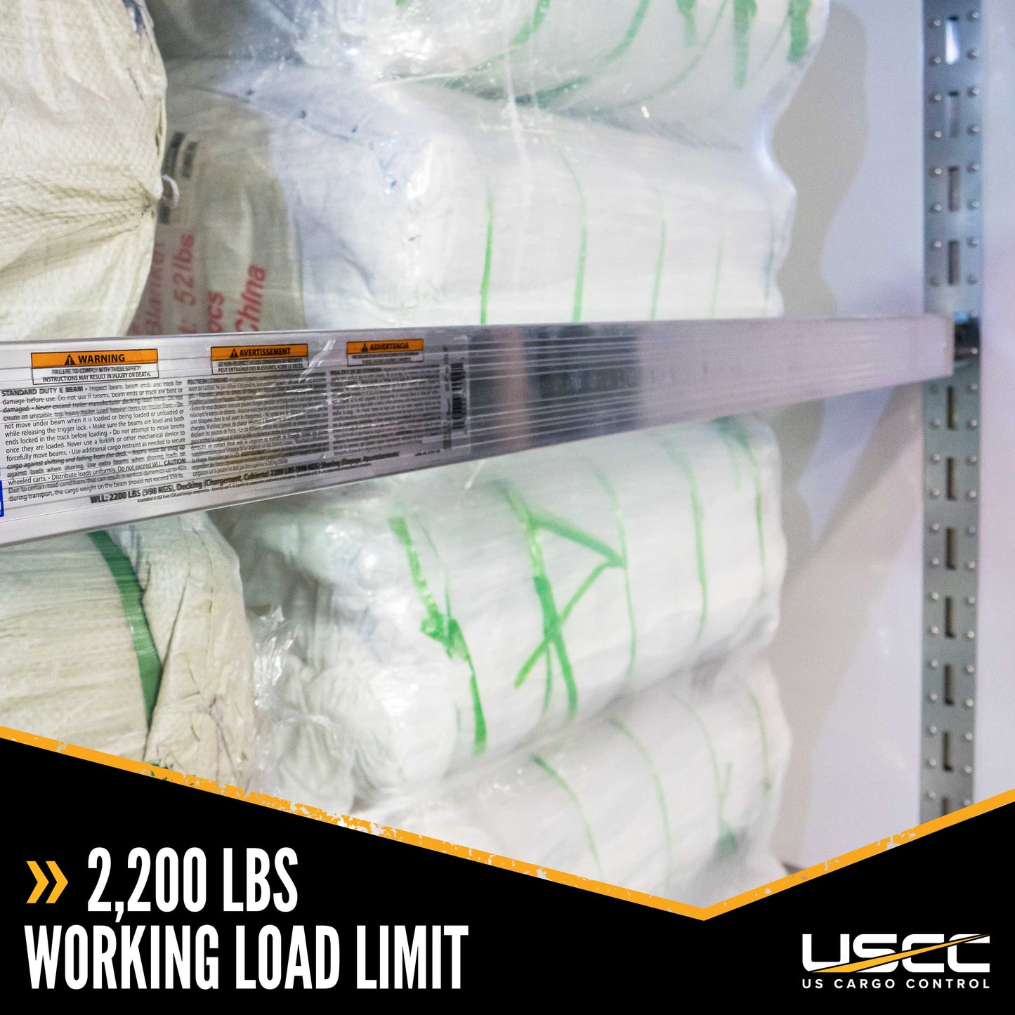 85" - 96" Aluminum E-Track Load Bar with Patented Flat Latch - 2,200 lb Capacity