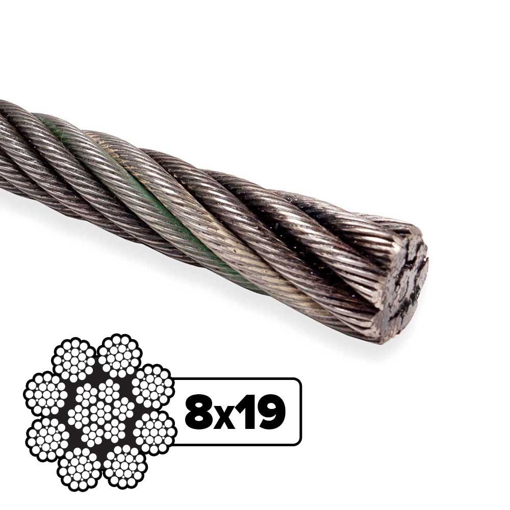 9/16" 8x19 Spin-Resistant Bright Wire Rope - EIPS IWRC | 5,000' Coil
