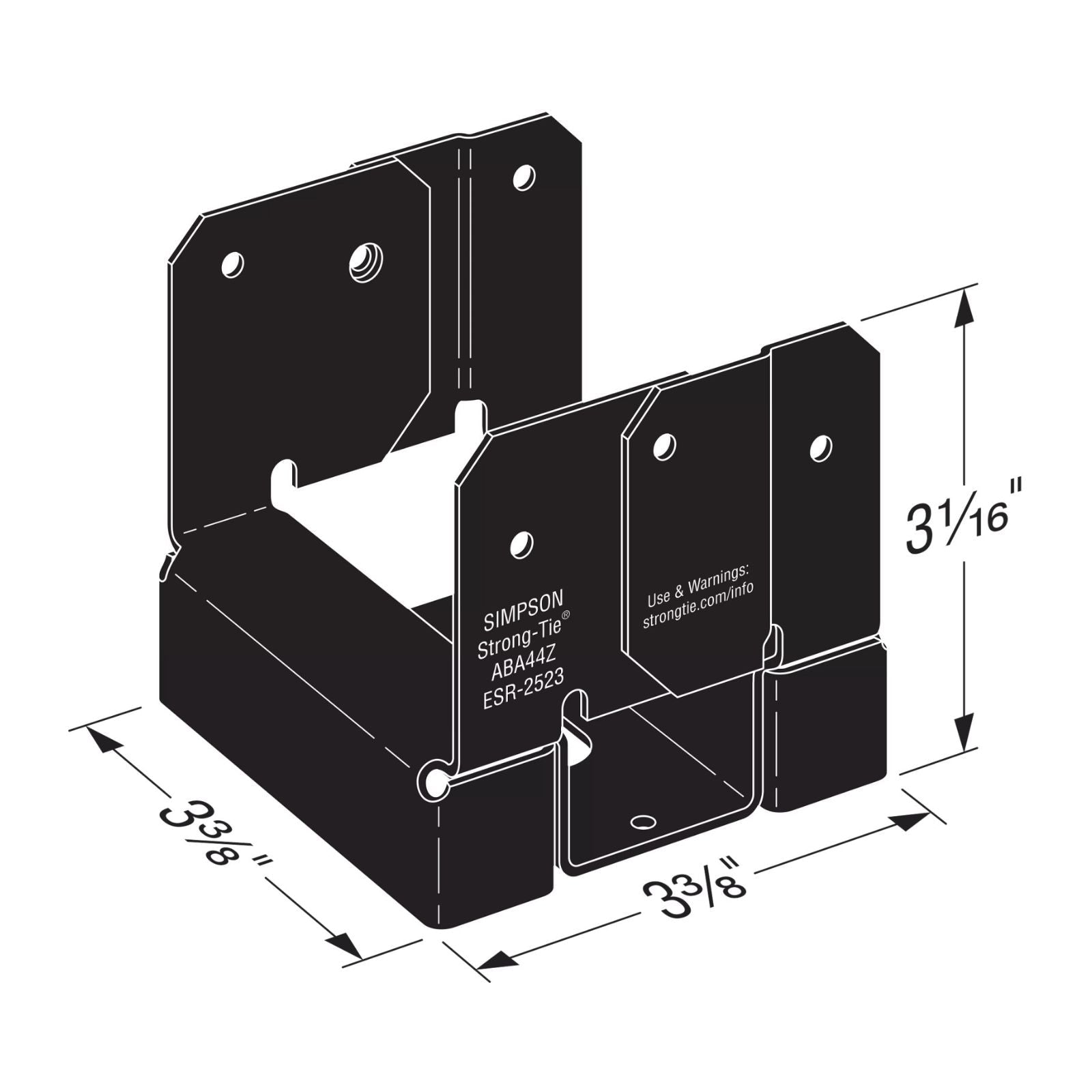 Simpson Strong-Tie ABA44PC 4x4 Adjustable Post Base - Black Powder Coat, ZMAX