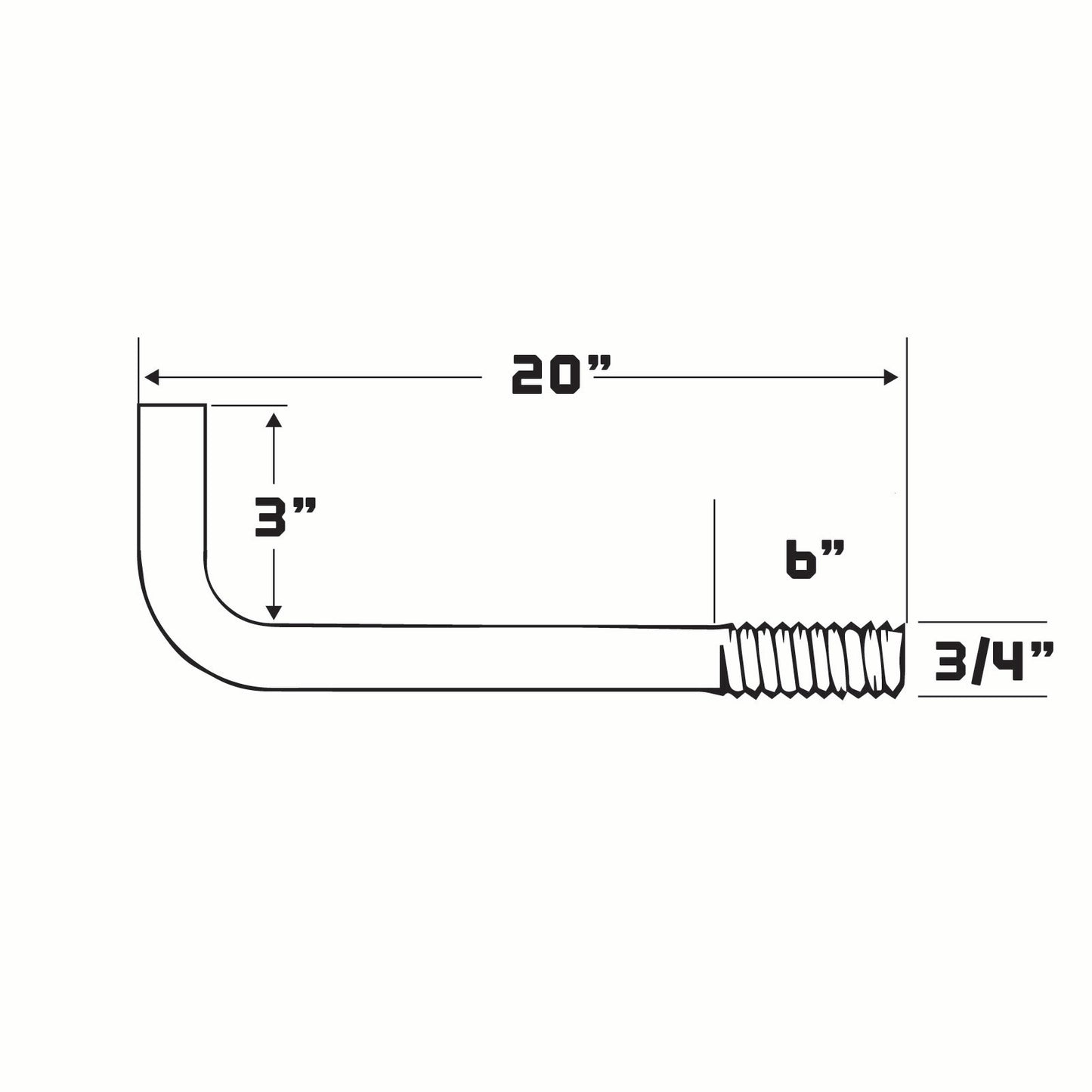 technical drawing of an l-bolt with dimensions labeled 