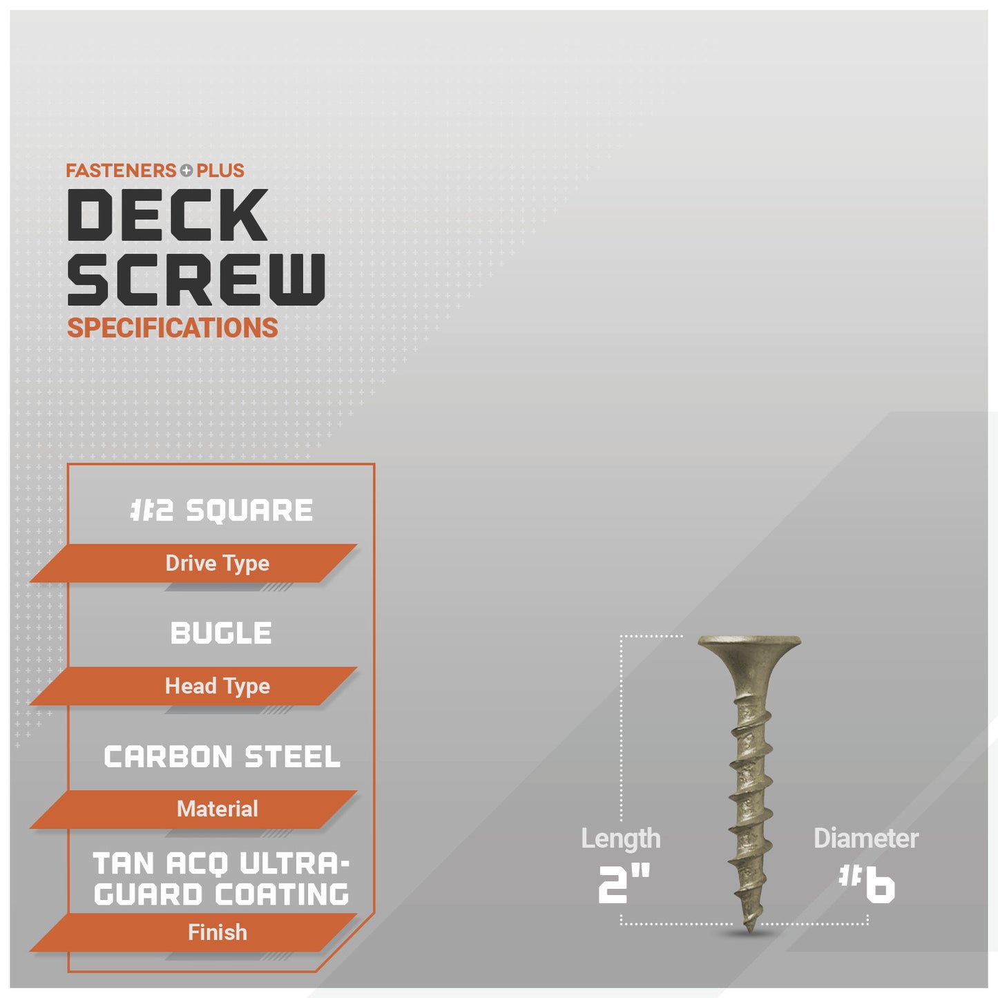 #6 x 2" Daggerz #2 Square Bugle Head Deck Screw - ACQ Ultra-Guard Coating,Tan, Pkg. 3,500