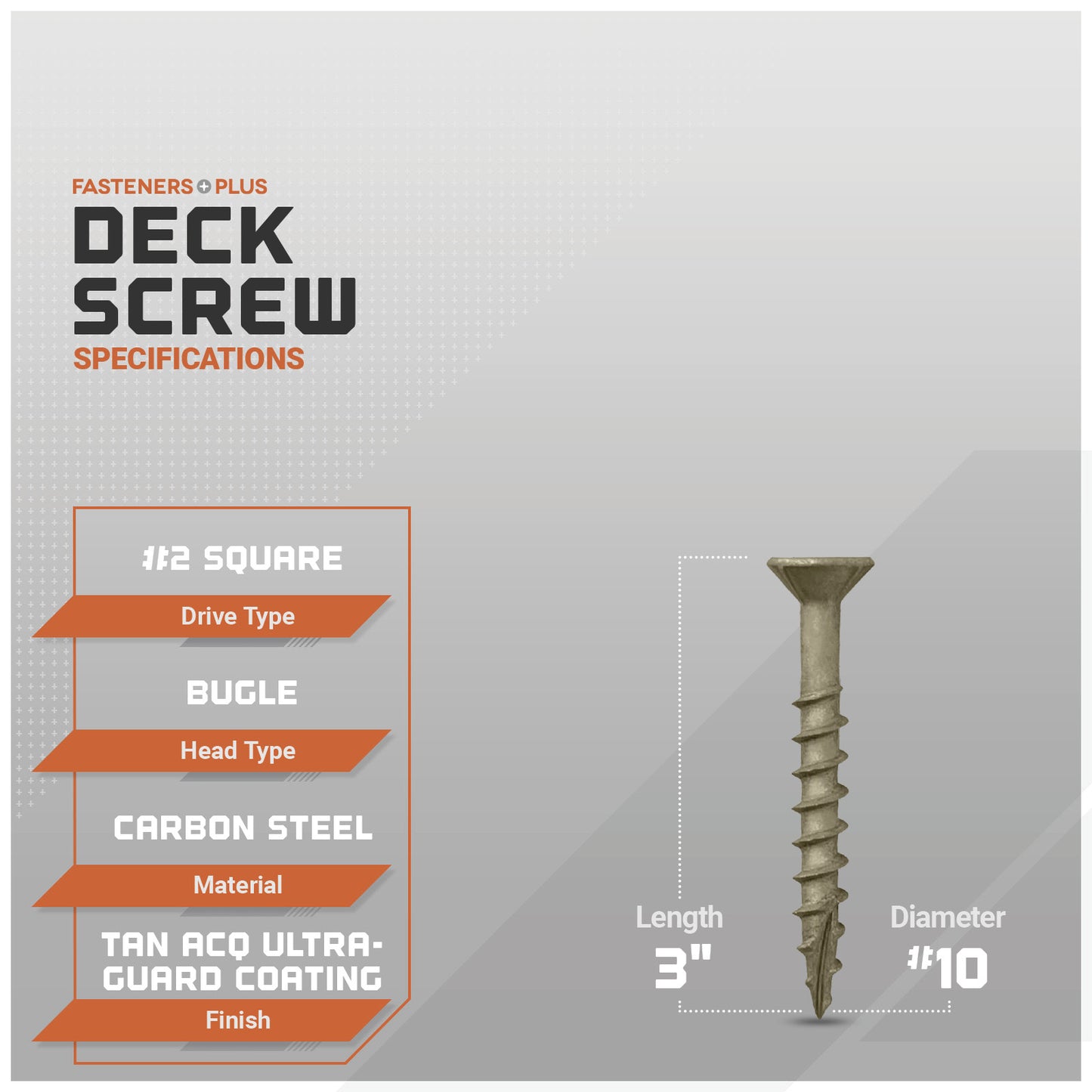 #10 x 3" Daggerz #2 Square Flat Head Deck Screw - ACQ Ultra-Guard Coating, Tan, Pkg. 1,500
