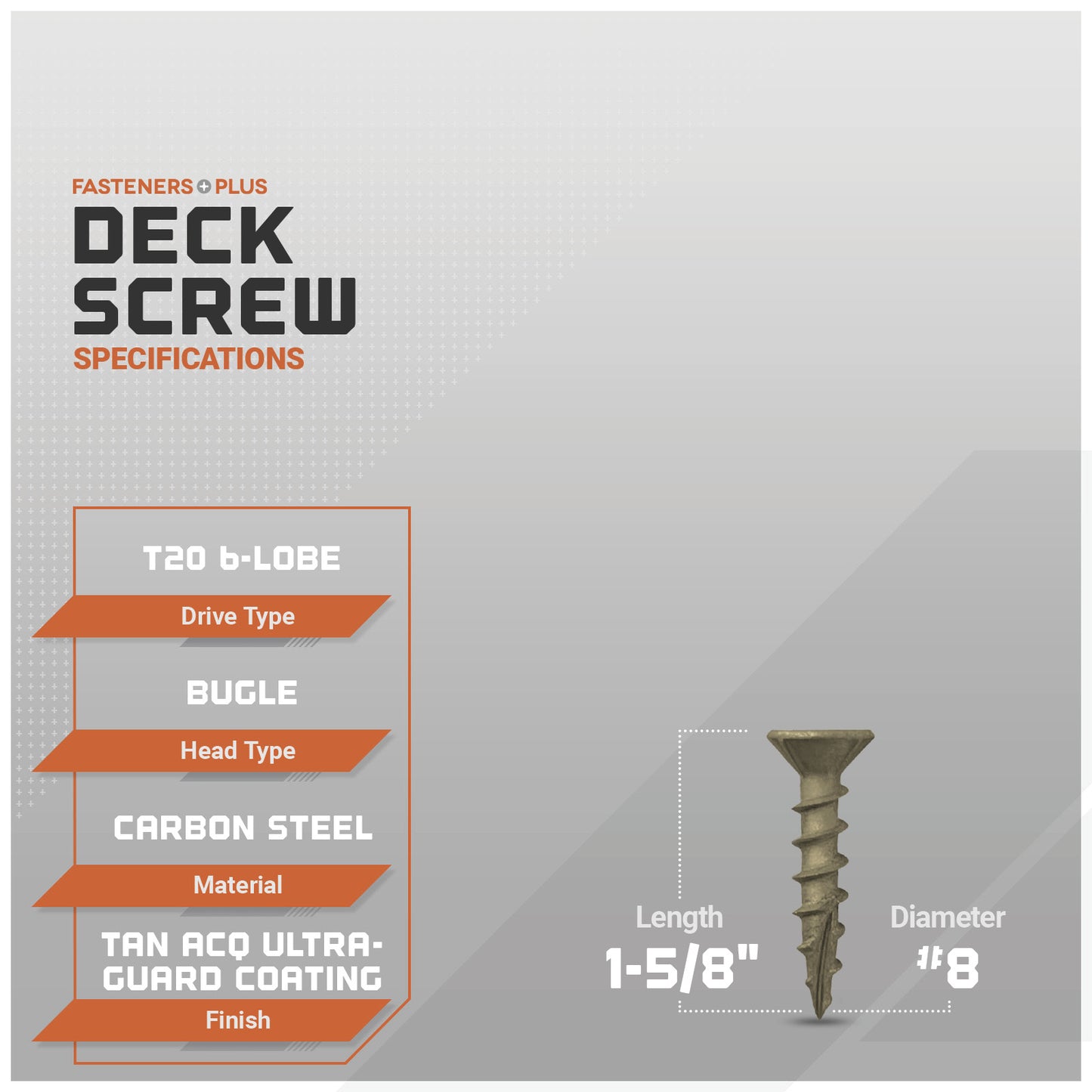 #8 x 1-5/8" Daggerz T20 Flat Head Deck Screw - ACQ Ultra-Guard Coating, Tan, Pkg. 5,000