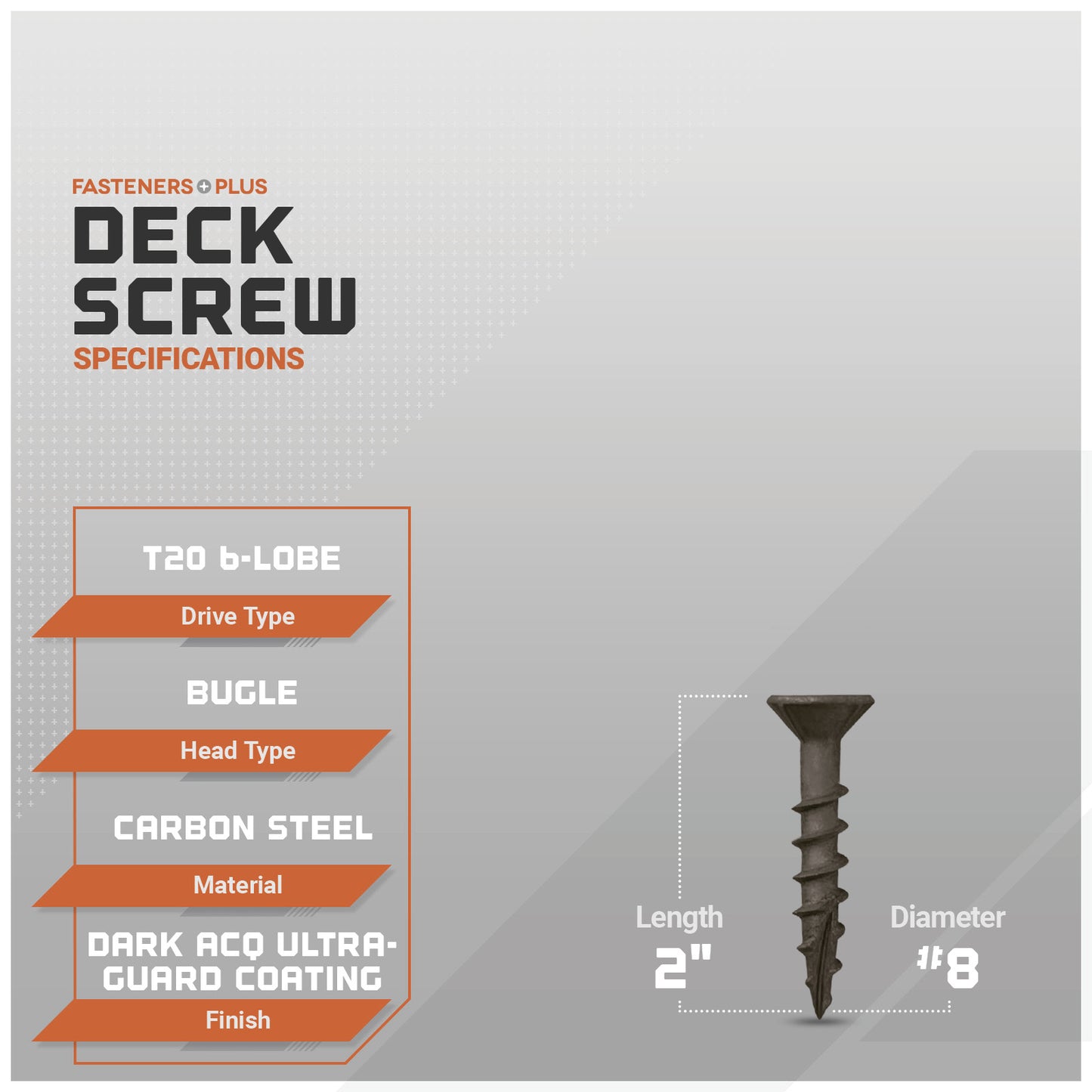 #8 x 2" Daggerz T20 Flat Head Deck Screw - ACQ Ultra-Guard Coating, Dark, Pkg. 3,500