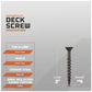 Deck screw specifications with a screw graphic on a gray background