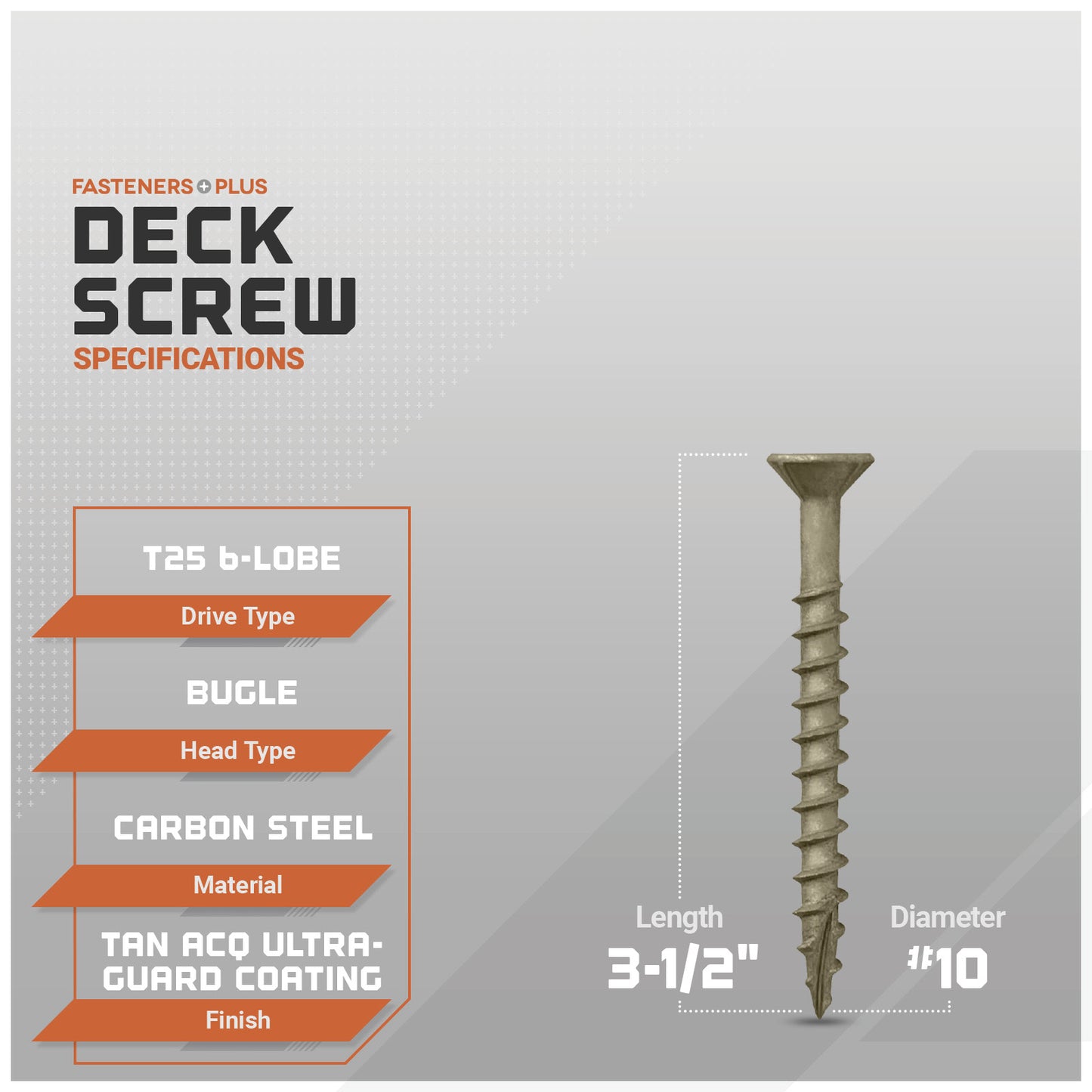 #10 x 3-1/2" Daggerz T25 Flat Head Deck Screw - ACQ Ultra-Guard Coating, Tan, Pkg. 1,000