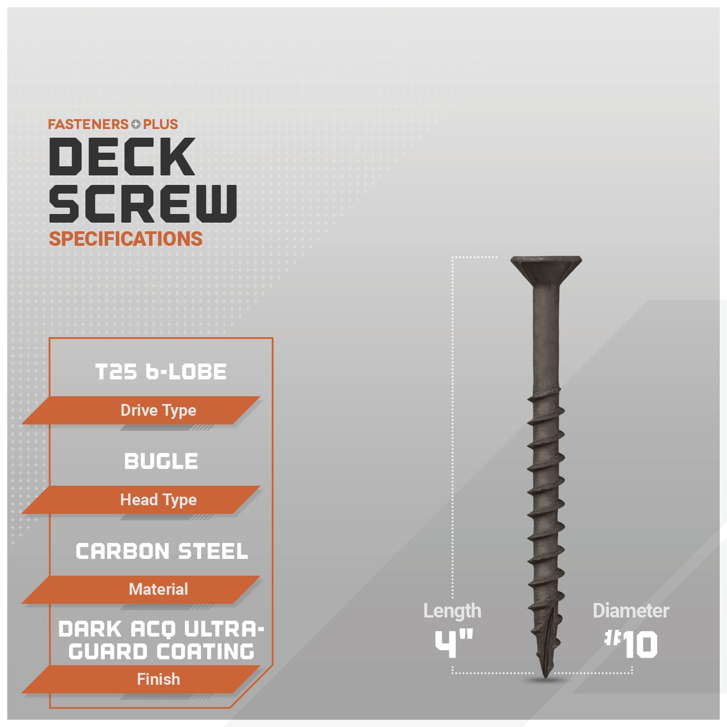 #10 x 4" Daggerz T25 Flat Head Deck Screw - ACQ Ultra-Guard Coating, Dark, Pkg. 1,000