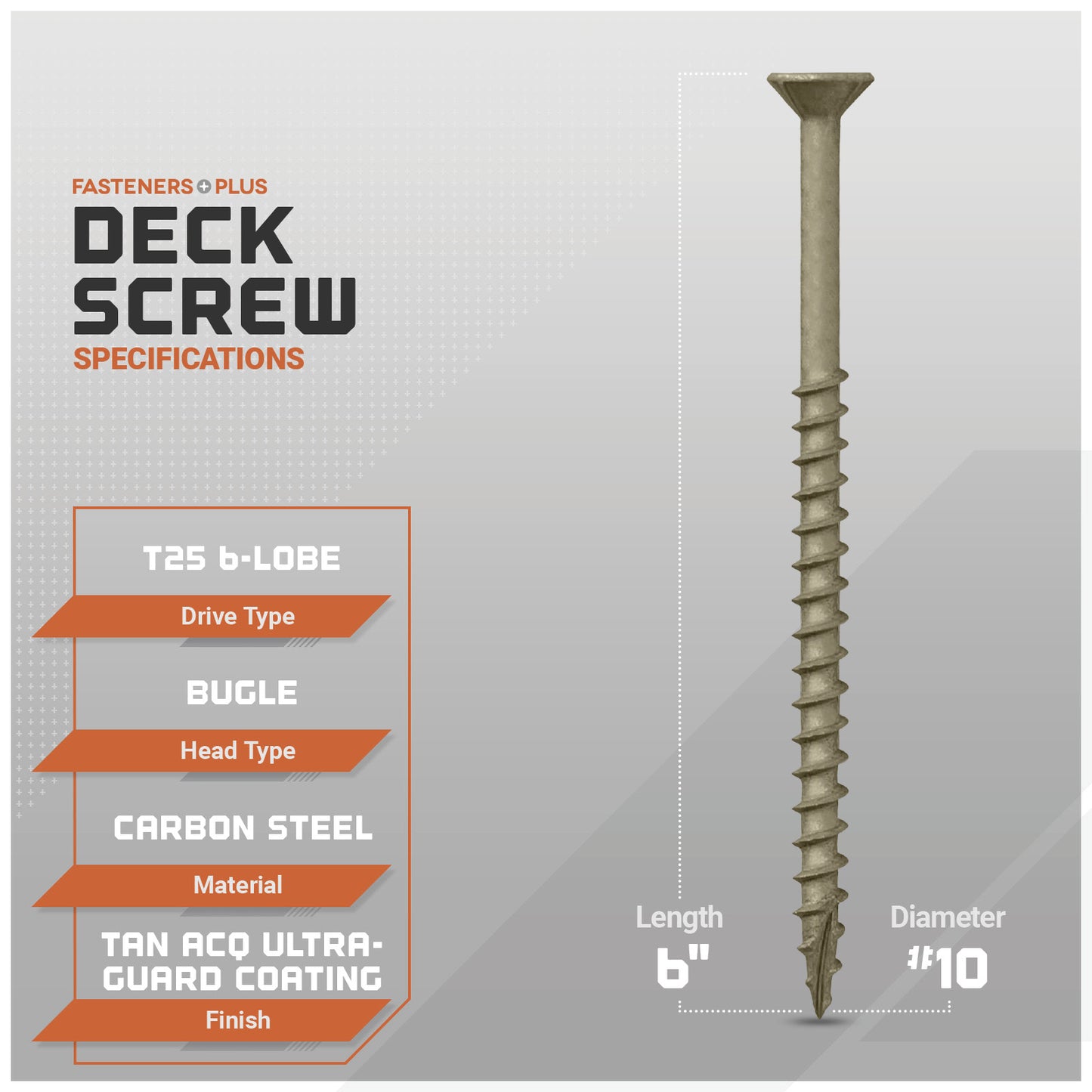 #10 x 6" Daggerz T25 Flat Head Deck Screw - ACQ Ultra-Guard Coating, Tan, Pkg. 1,000