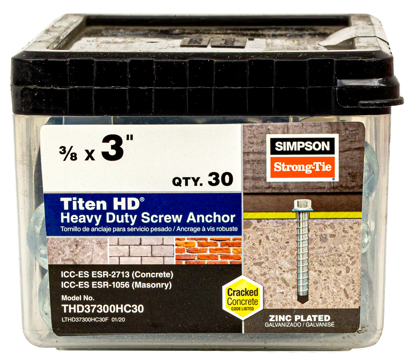 3/8" x 3" Strong-Tie THD37300HC30 Titen HD Screw Anchor, Zinc, Pkg 30