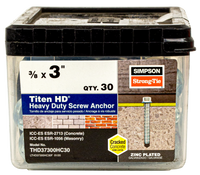 3/8" x 3" Strong-Tie THD37300HC30 Titen HD Screw Anchor, Zinc, Pkg 30