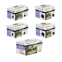 Five boxes of a Simpson DIY Sage Pergola Kit System on a white background