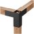 Wooden beams with a black metal connector on a white background