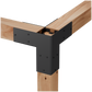Wooden beams with a black metal connector on a white background