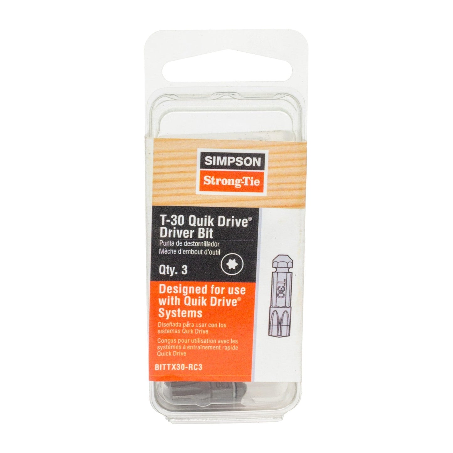 Simpson T30 Torx Bit fo Quik Drive System, Pkg 3