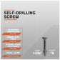 Self-drilling screws with specifications on a gray background