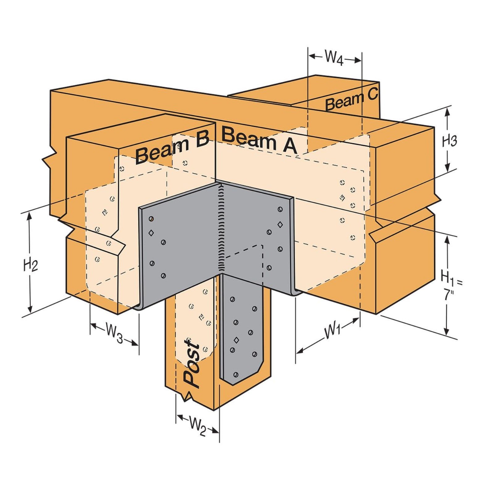 Fastener Column Simpson CCCQ5X-SDS Cross Column Cap with SDS Screws - Made to Order, N ...