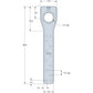 Technical drawing of a hoist clip with dimensions labeled