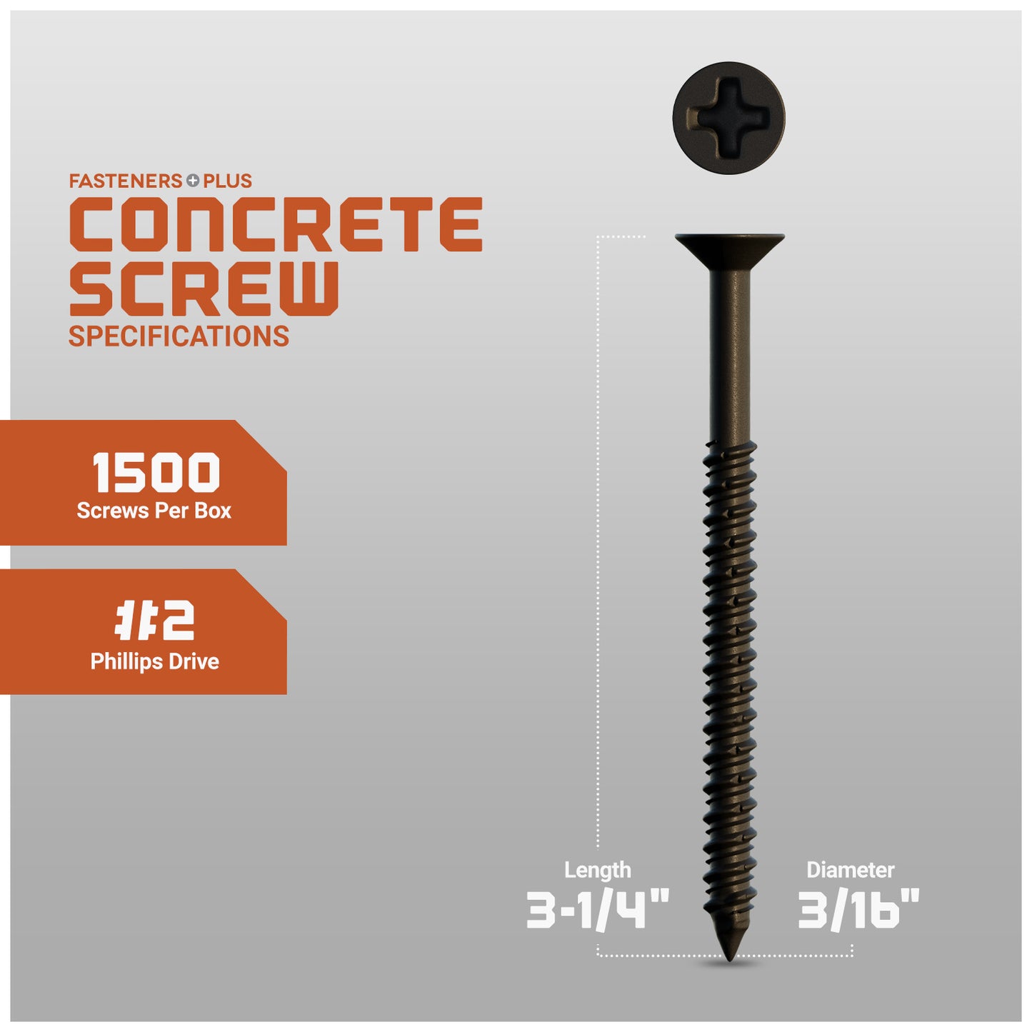 3/16" x 3-1/4" Concrete Screw, Phillips Flat Head - Bronze Dagger-Guard Coating- Single Dimensions