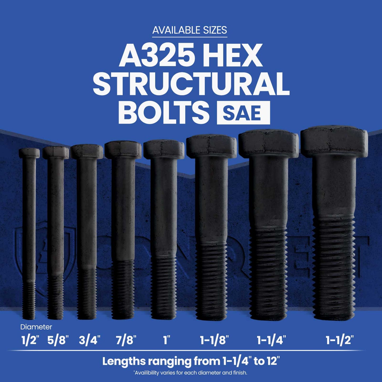 3/4"-10 x 4-1/4" Conquest A325 Type 1 Heavy Hex Structural Bolt, Plain
