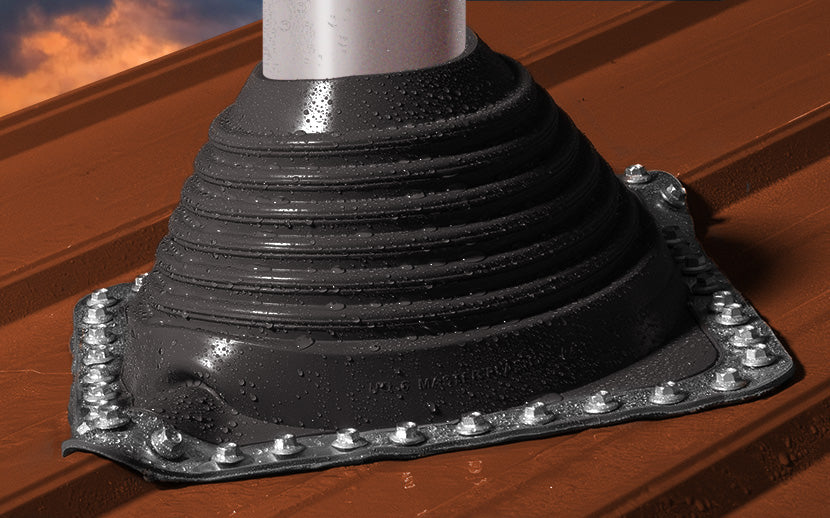 A rubber roof boot withstanding a heavy rainstorm