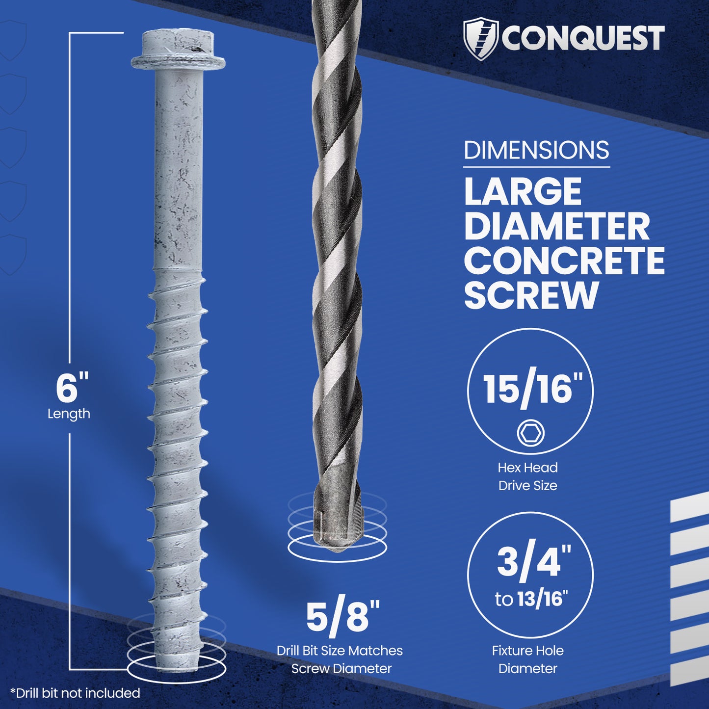 5/8" x 6" Conquest Large Diameter Concrete Screws - Galvanized, Pkg 10