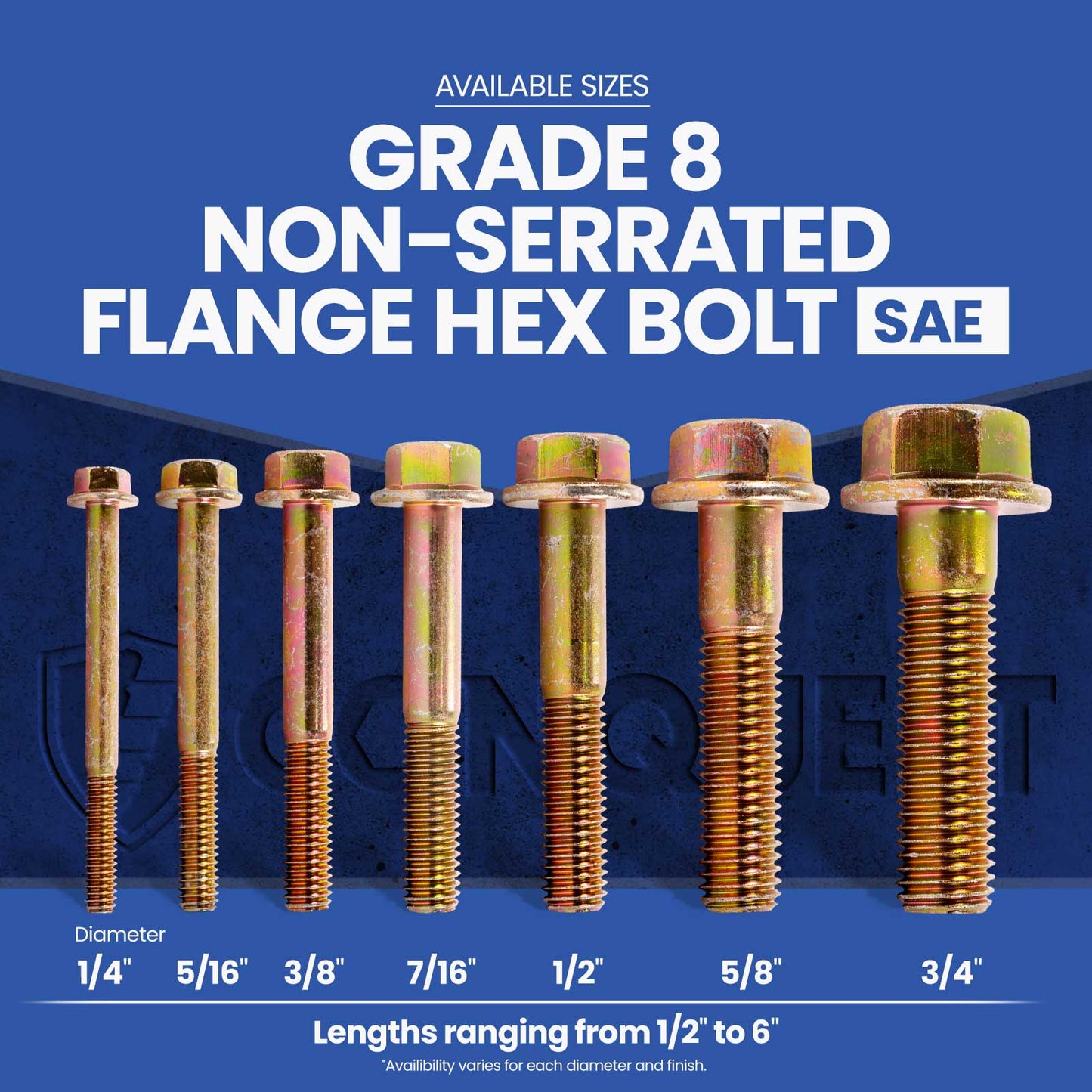1/2"-13 x 3-1/2" Conquest Grade 8 Non-Serrated Flange Bolt - Zinc Yellow