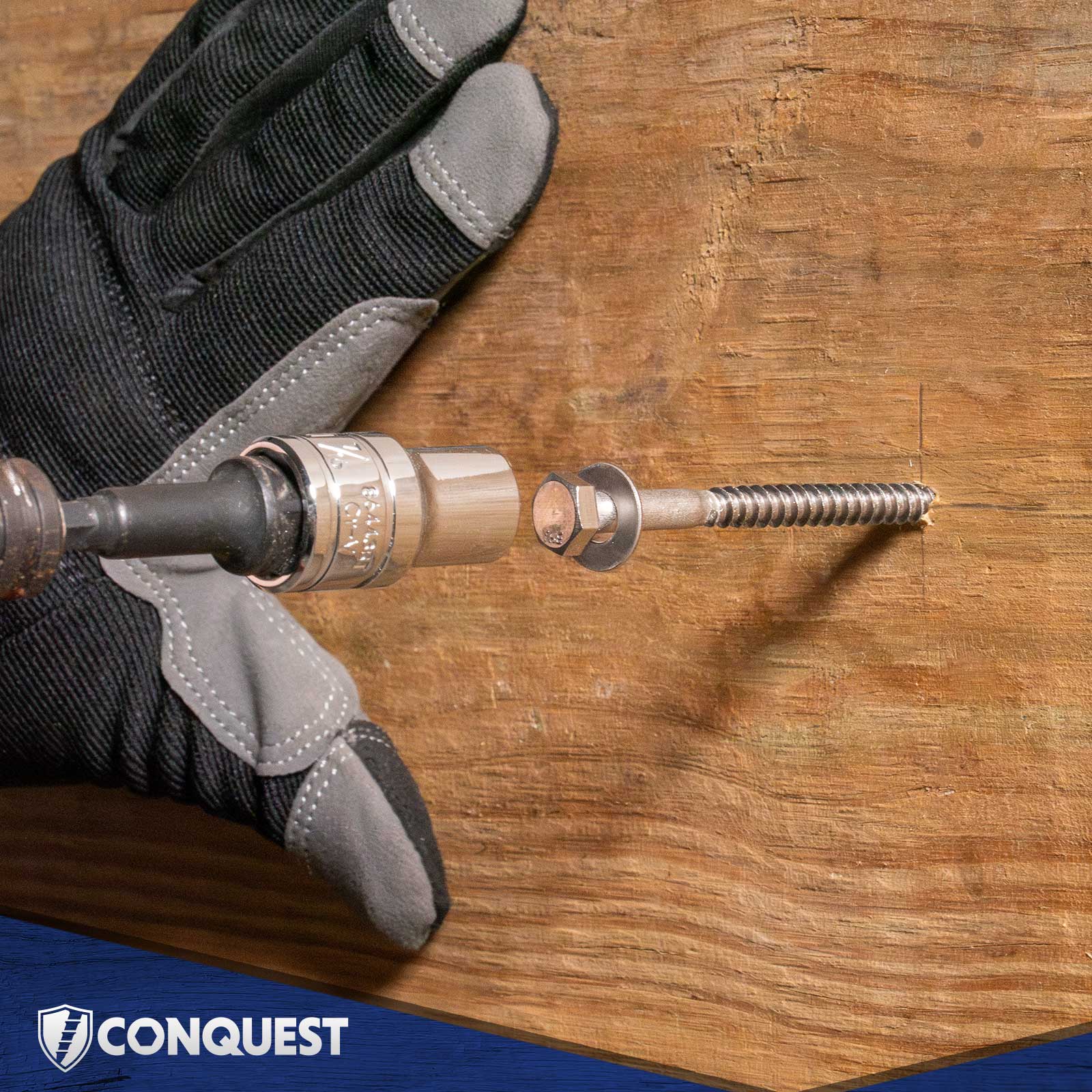 Lag bolts being installed into wood