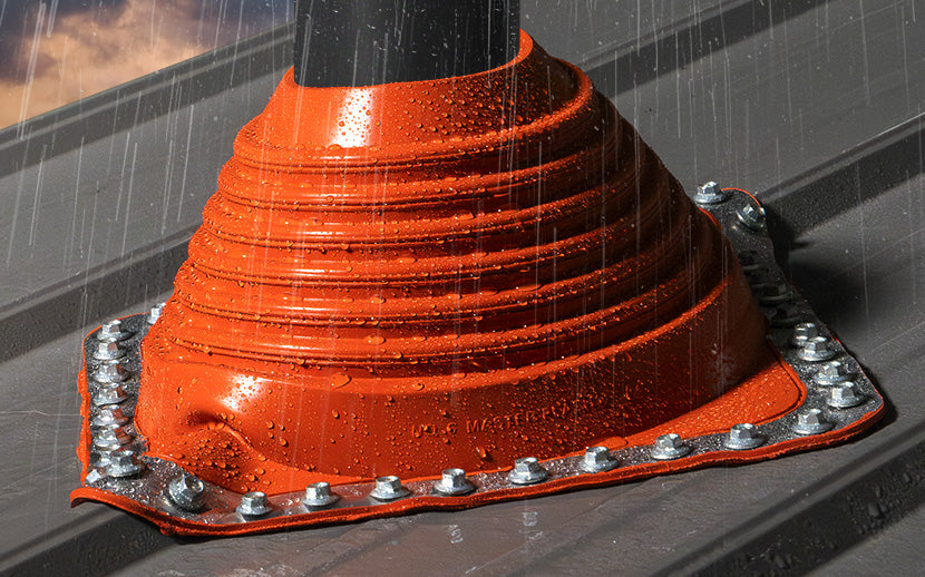 A rubber roof boot withstanding a heavy rainstorm 