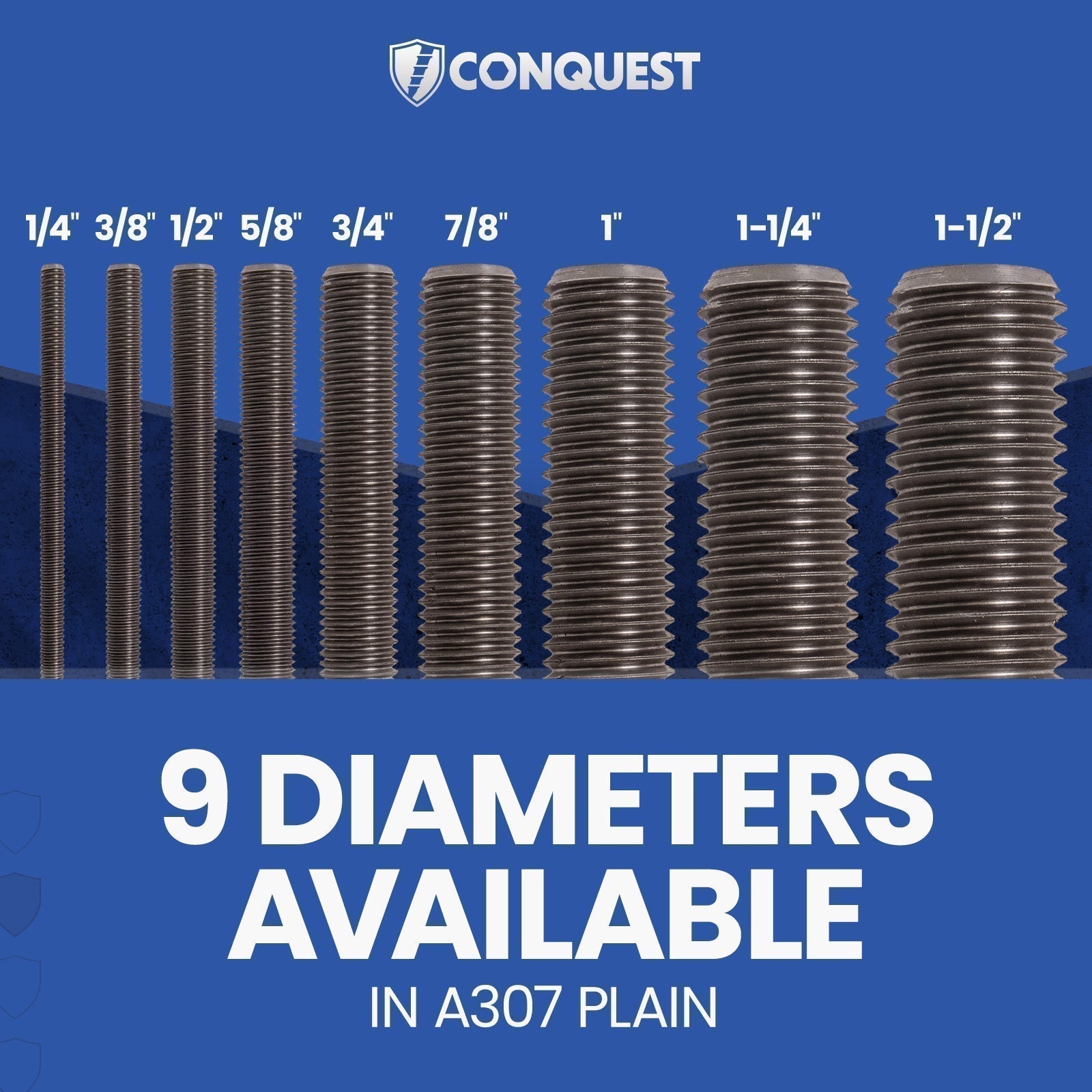 Conquest A307 Coarse Threaded Rod dimensions chart
