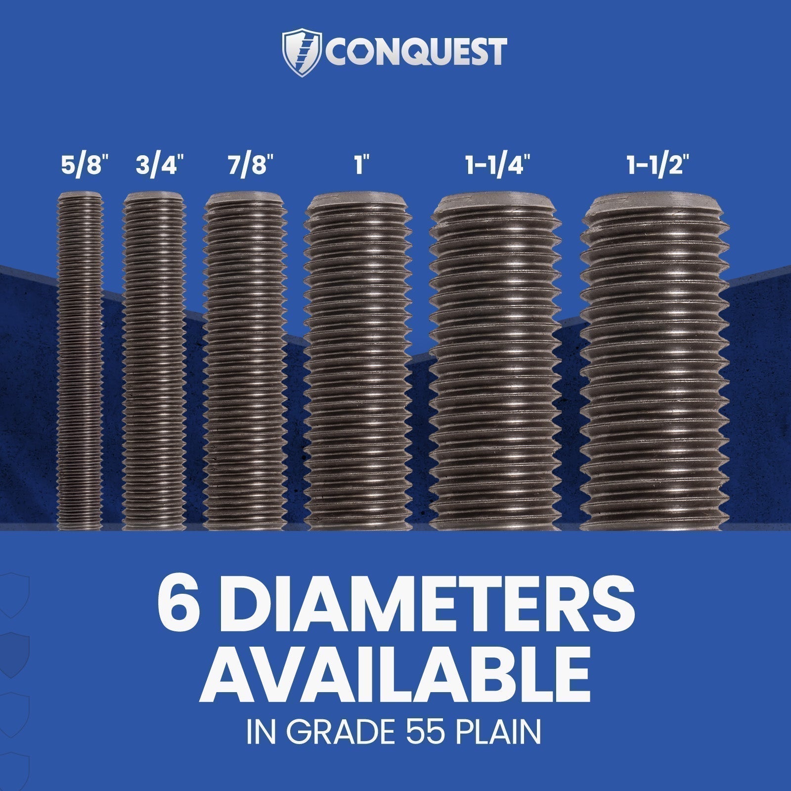 Conquest Grade 55 coarse threaded rod size chart