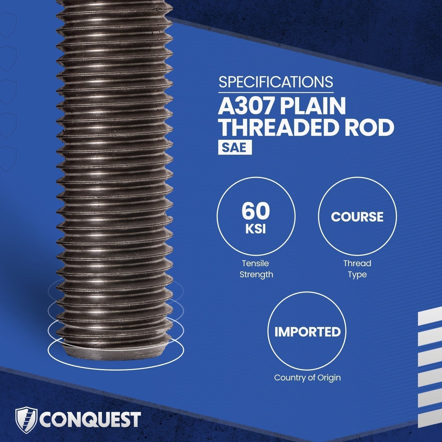 Conquest A307 Coarse Threaded Rod Specifications
