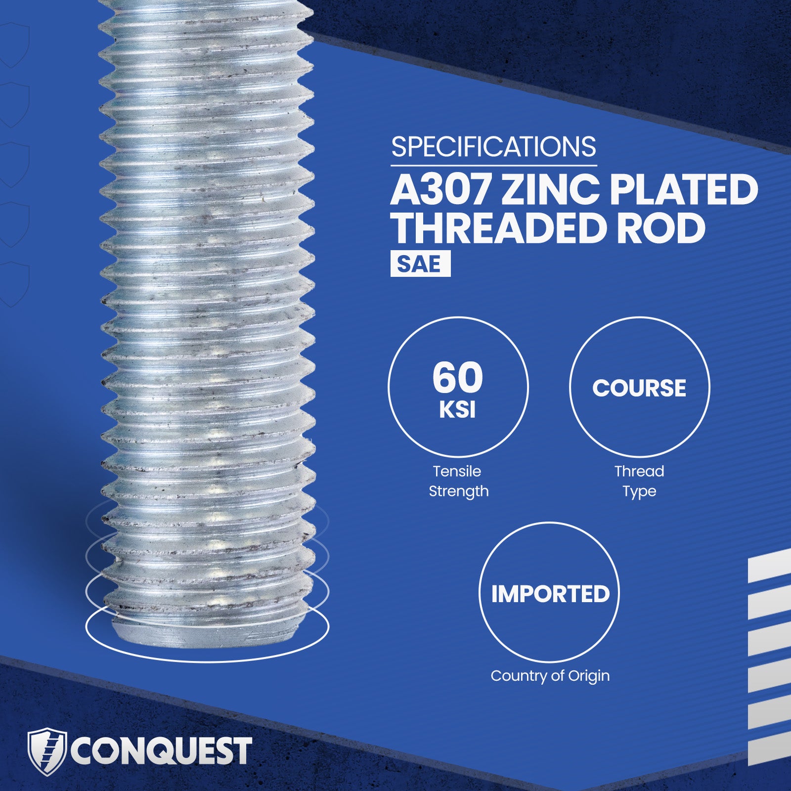 A307 Zinc Plated Threaded Rod Specs