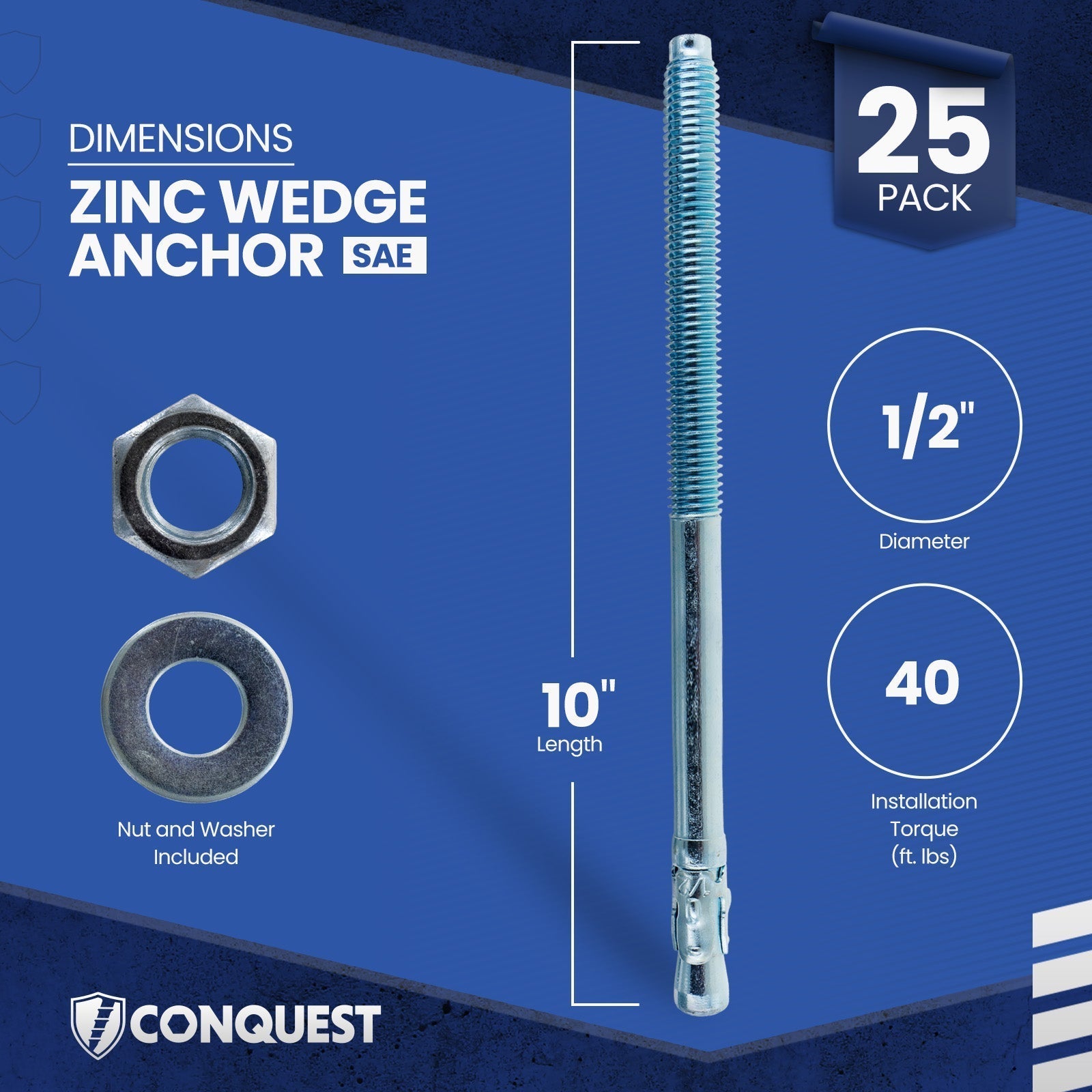 Conquest CWA12-1000Z Wedge Anchor Dimensions