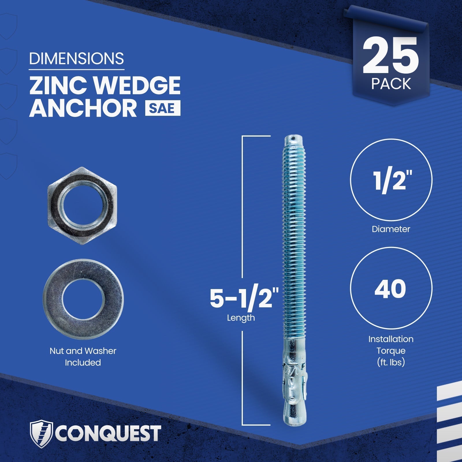 Conquest CWA12-512Z Wedge Anchor Dimensions