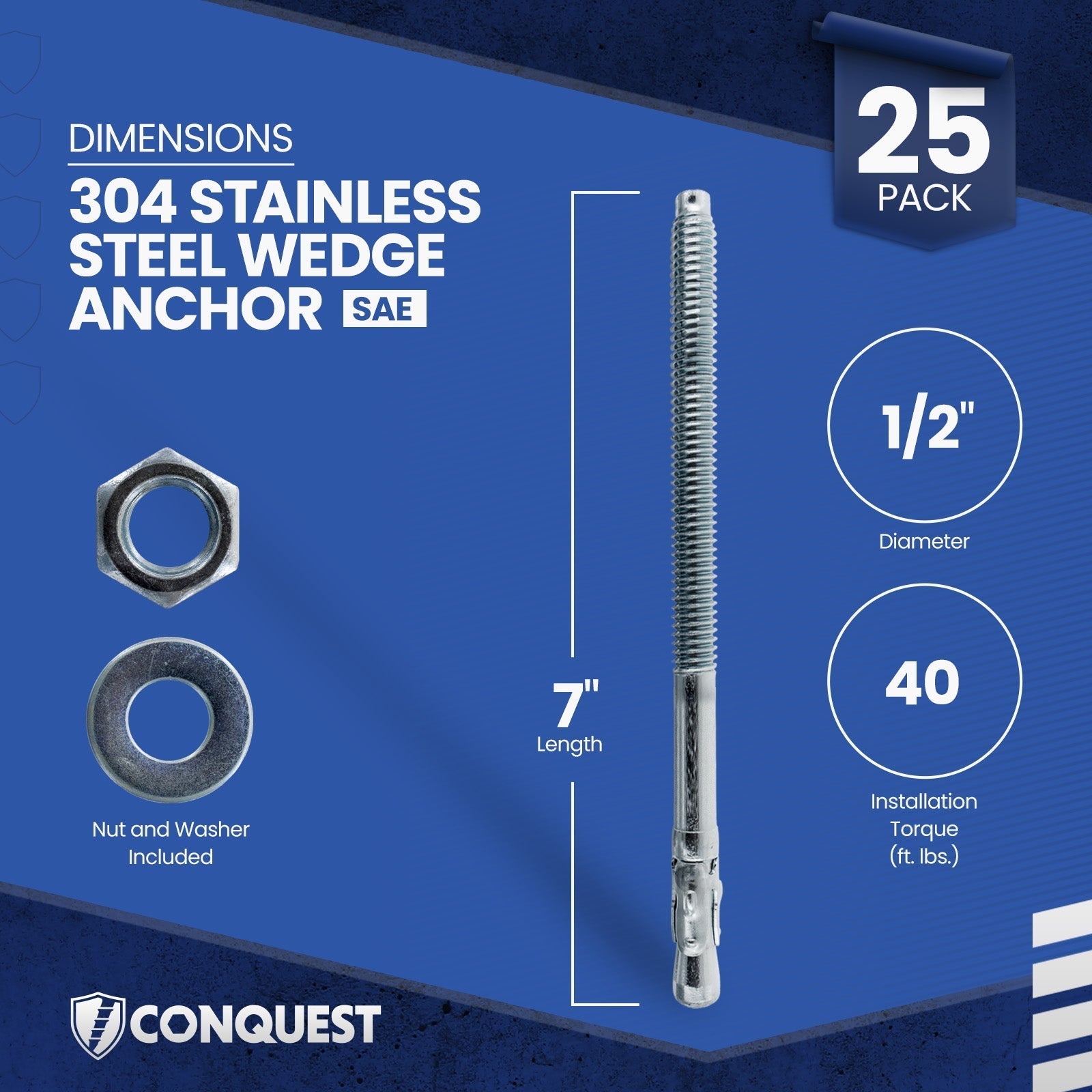 Conquest CWA12-700SS4 Wedge Anchor Dimensions
