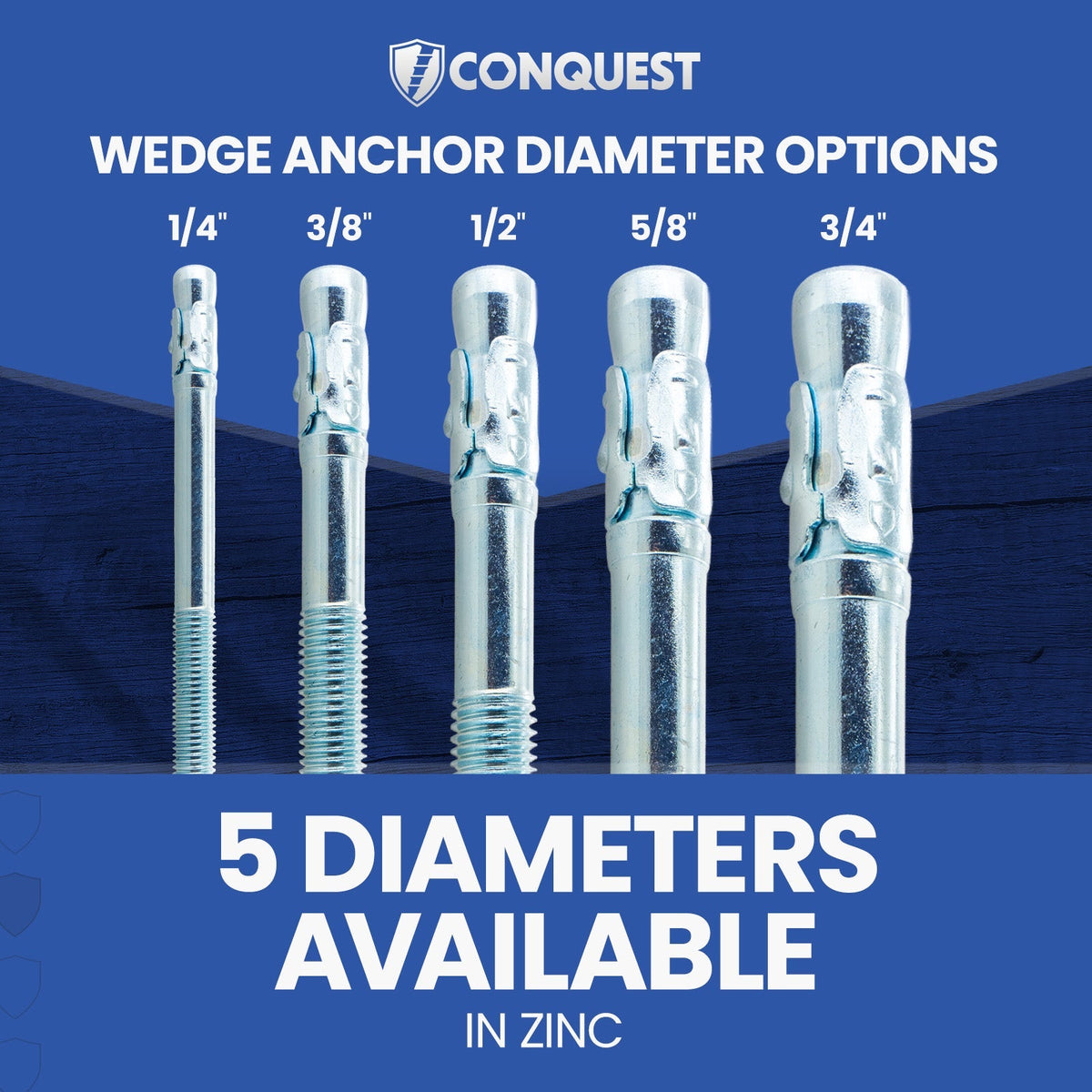 CONFAST 5/8 X 10 Inch Wedge Anchor – Zinc Plated, 10-Pack, For Concrete Only, Carbon Steel, 75-90 Ft/lbs Torque, Dry Environment
