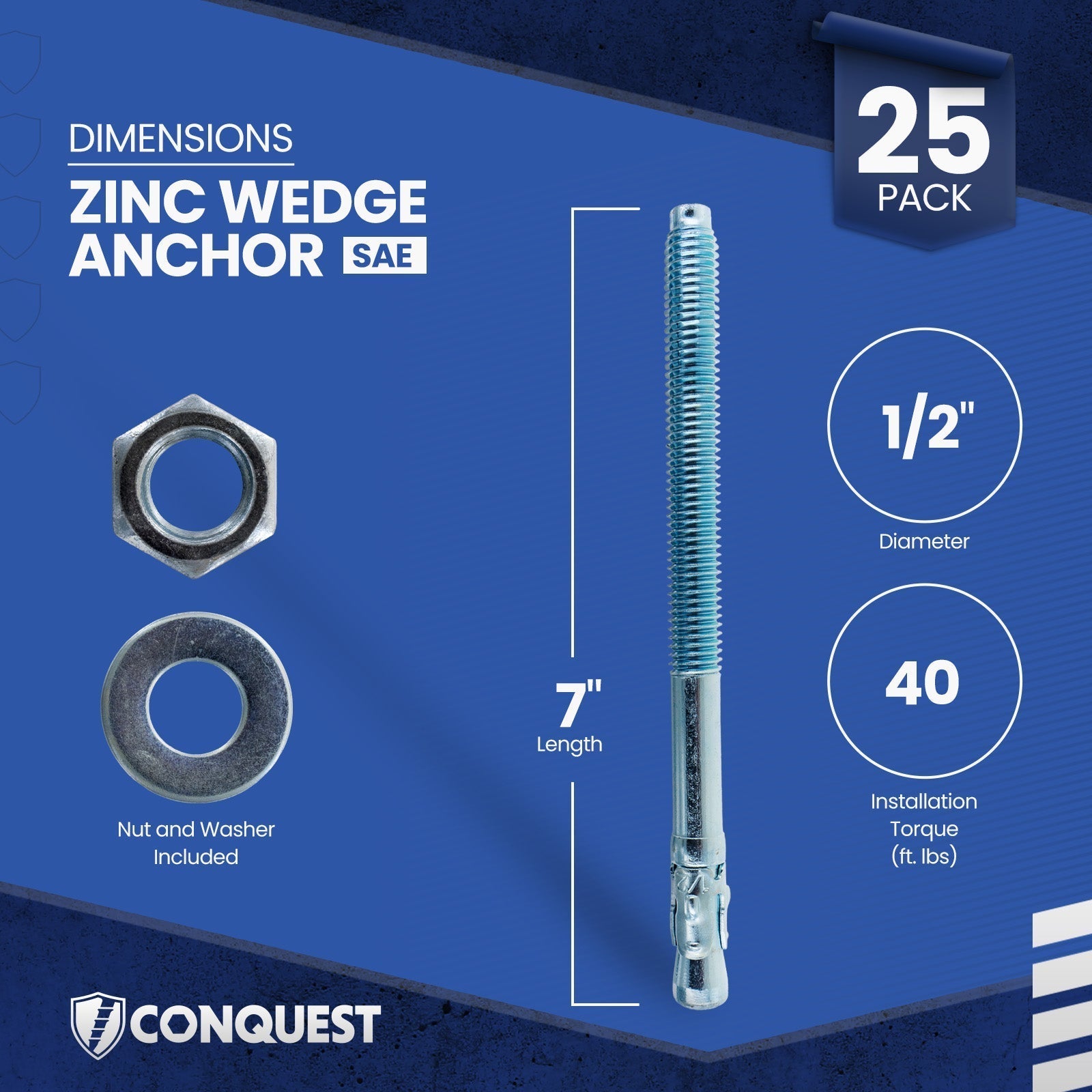 Conquest CWA12-700Z Wedge Anchor Dimensions