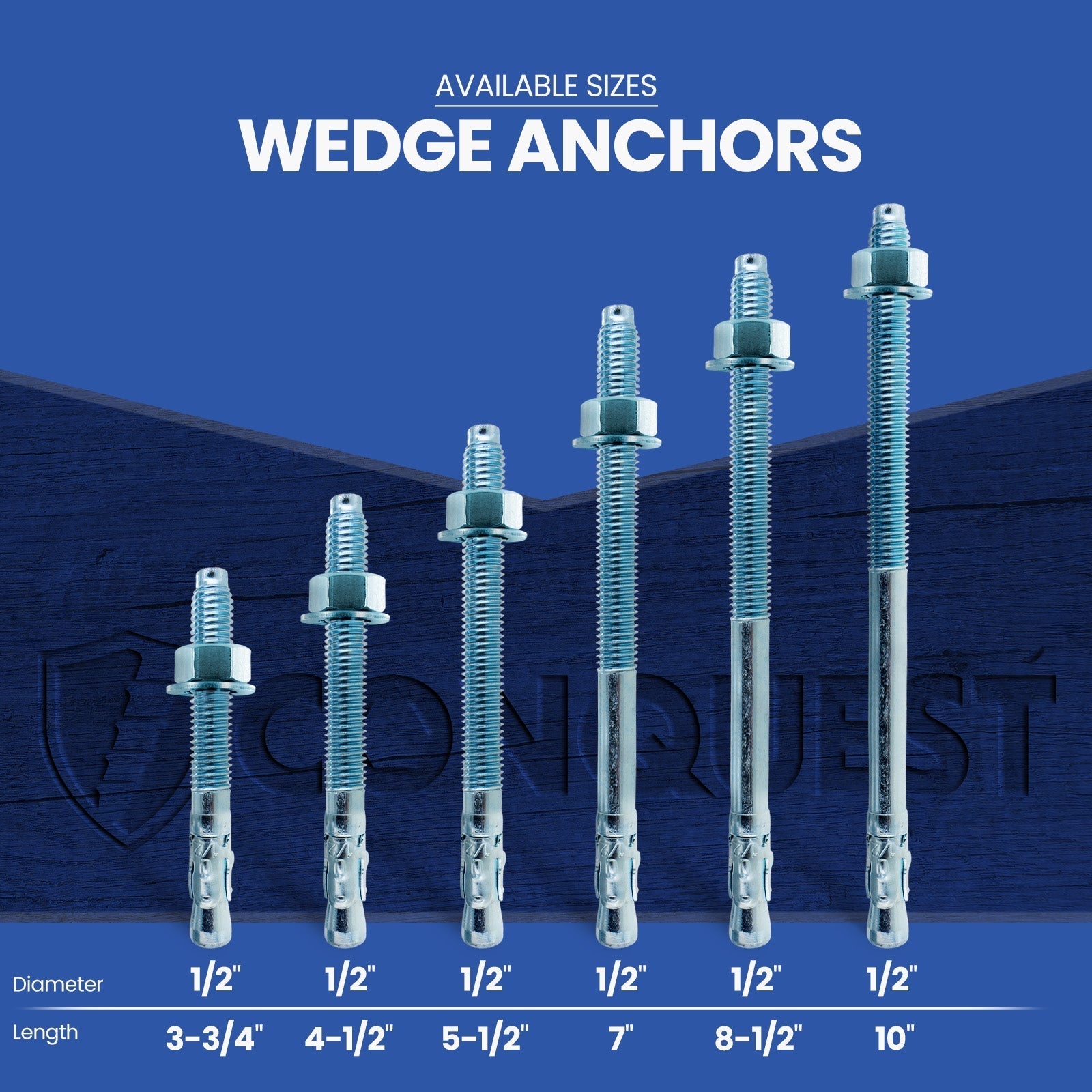 Conquest CWA12 Zinc Wedge Anchors Length Chart
