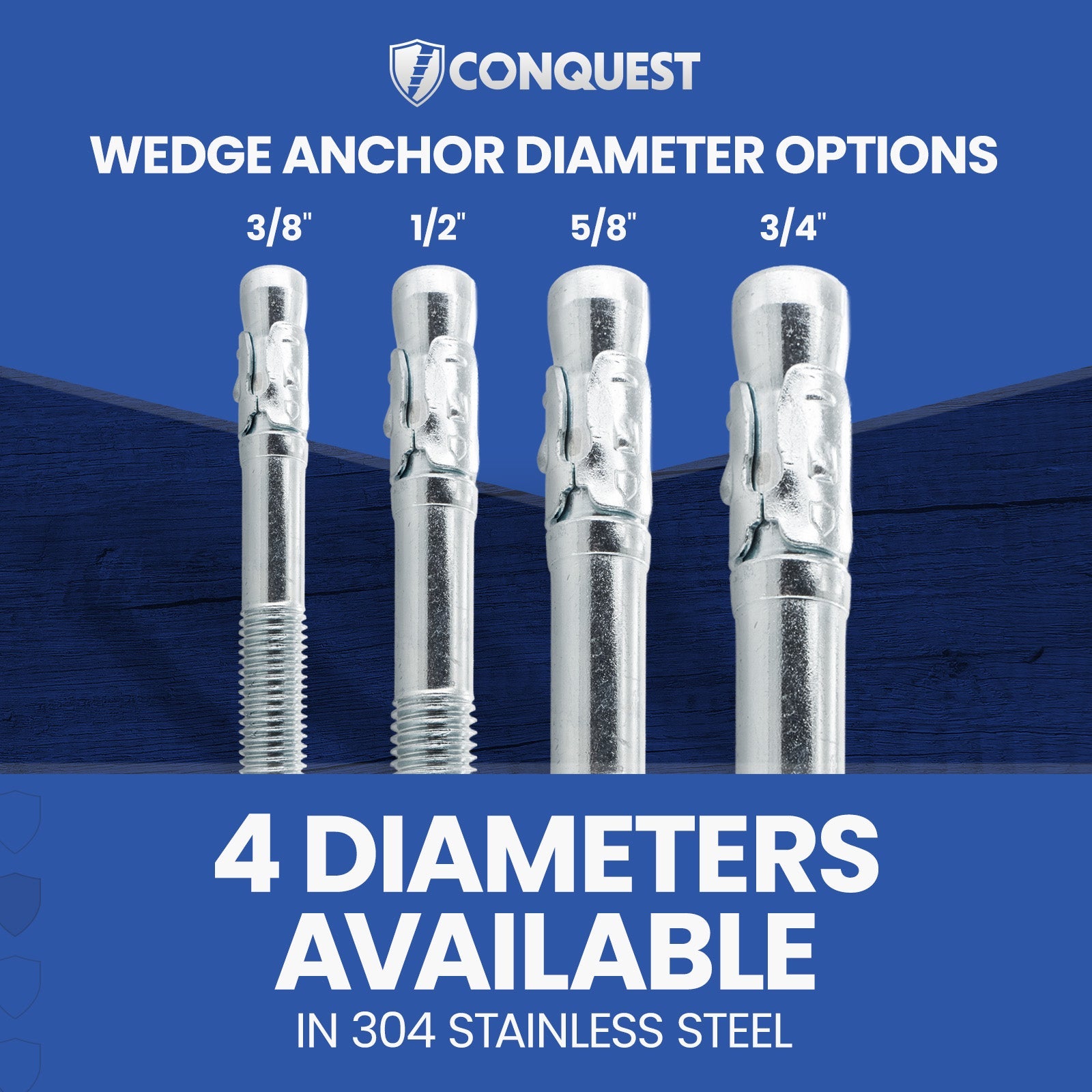 Conquest Wedge Anchor Diameter Chart - 304 Stainless Steel