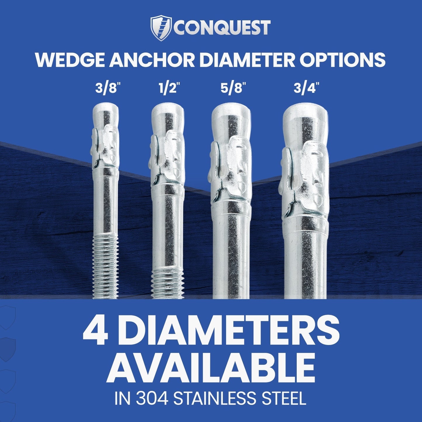 Conquest Wedge Anchor Diameter Chart - 304 Stainless Steel