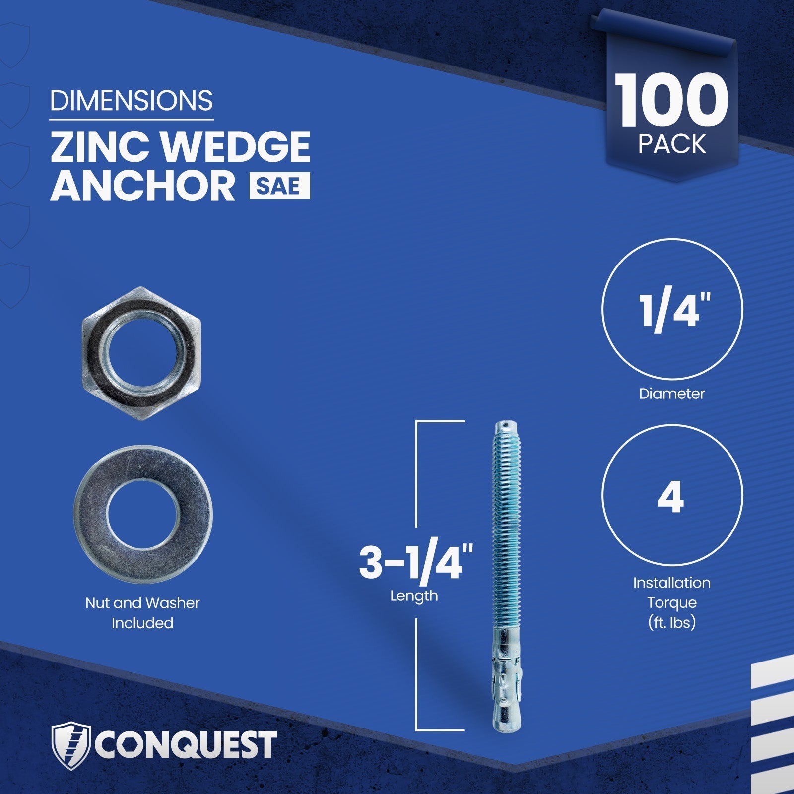 Conquest CWA14-314Z Wedge Anchor Dimensions