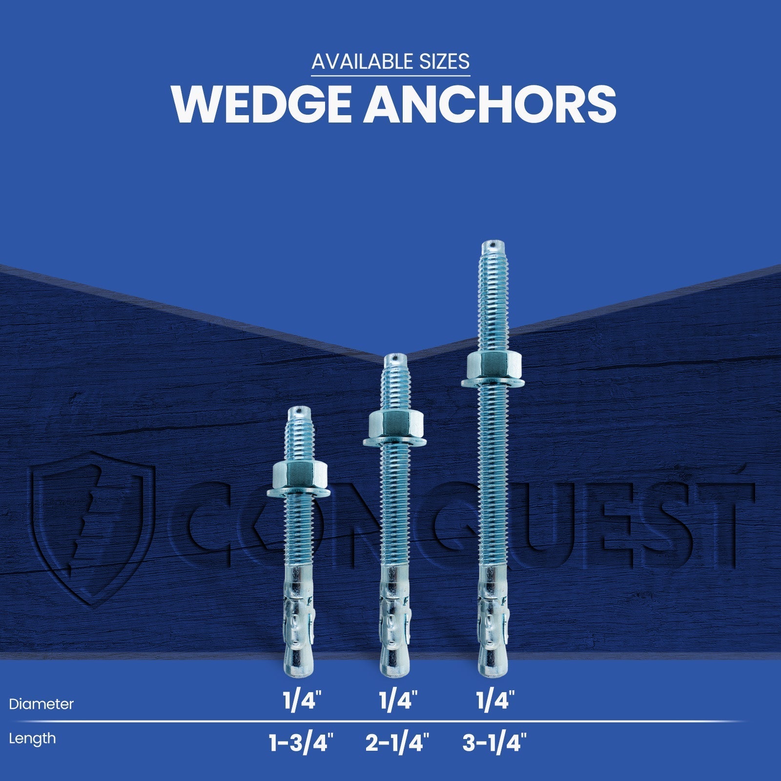 Conquest CWA14 Zinc Wedge Anchors Length Chart