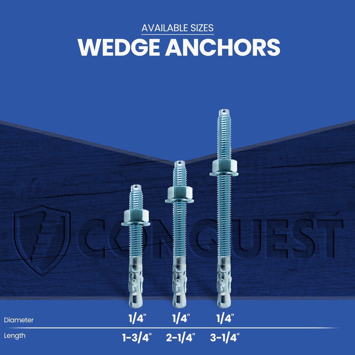 Conquest CWA14 Zinc Wedge Anchors Length Chart
